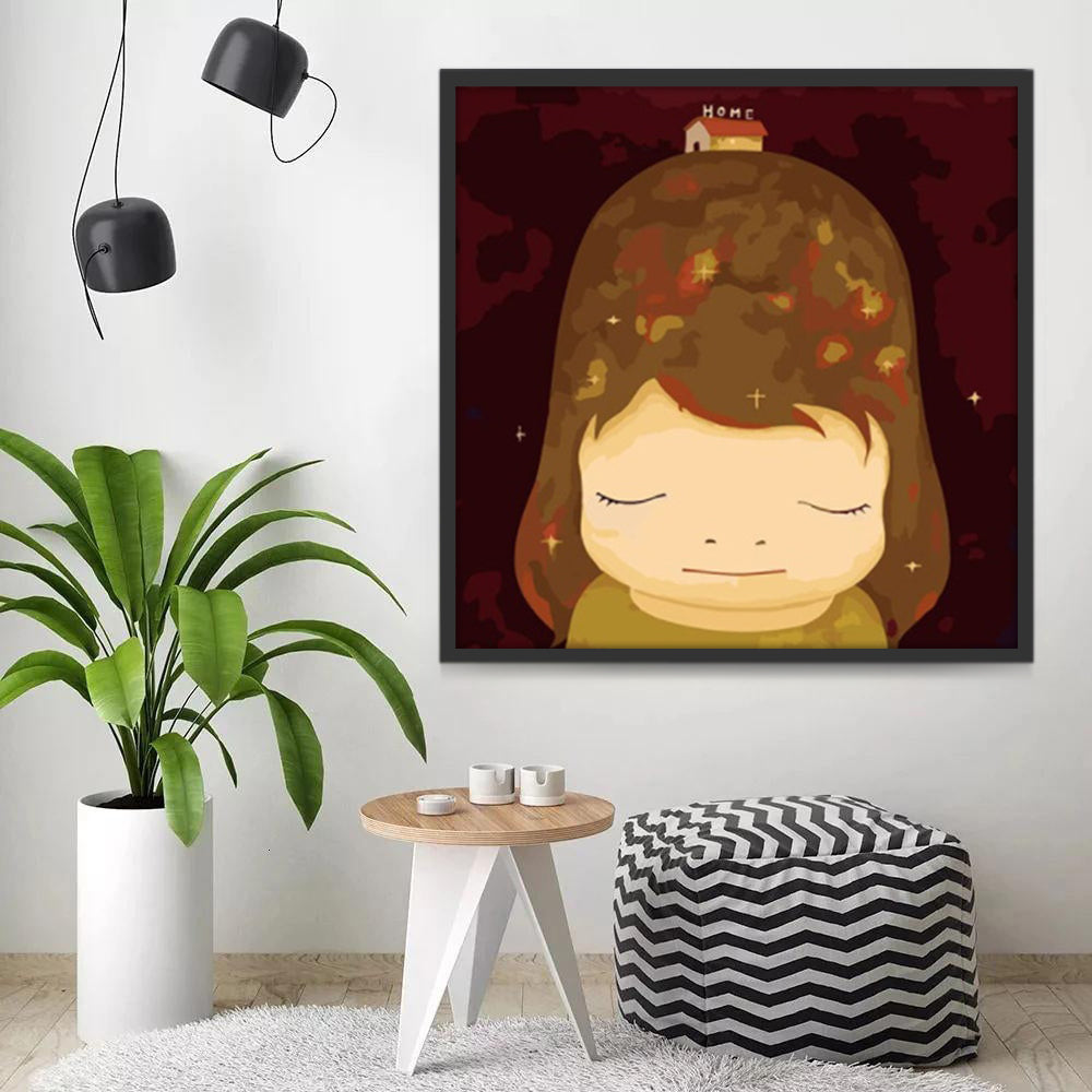 Ilustración de Casa sobre la Cabeza de Niña Pintar por Números Niños