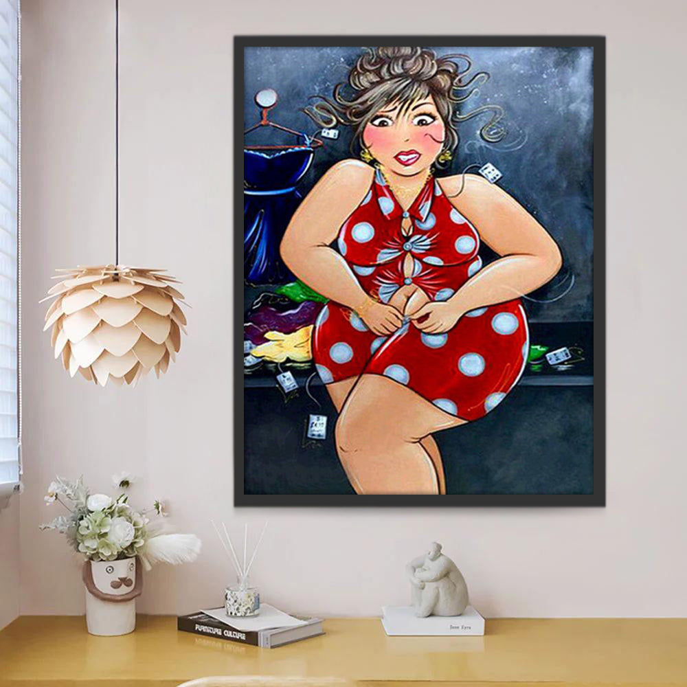 Ilustración de Chica Gorda en el Probador Pintar por Números