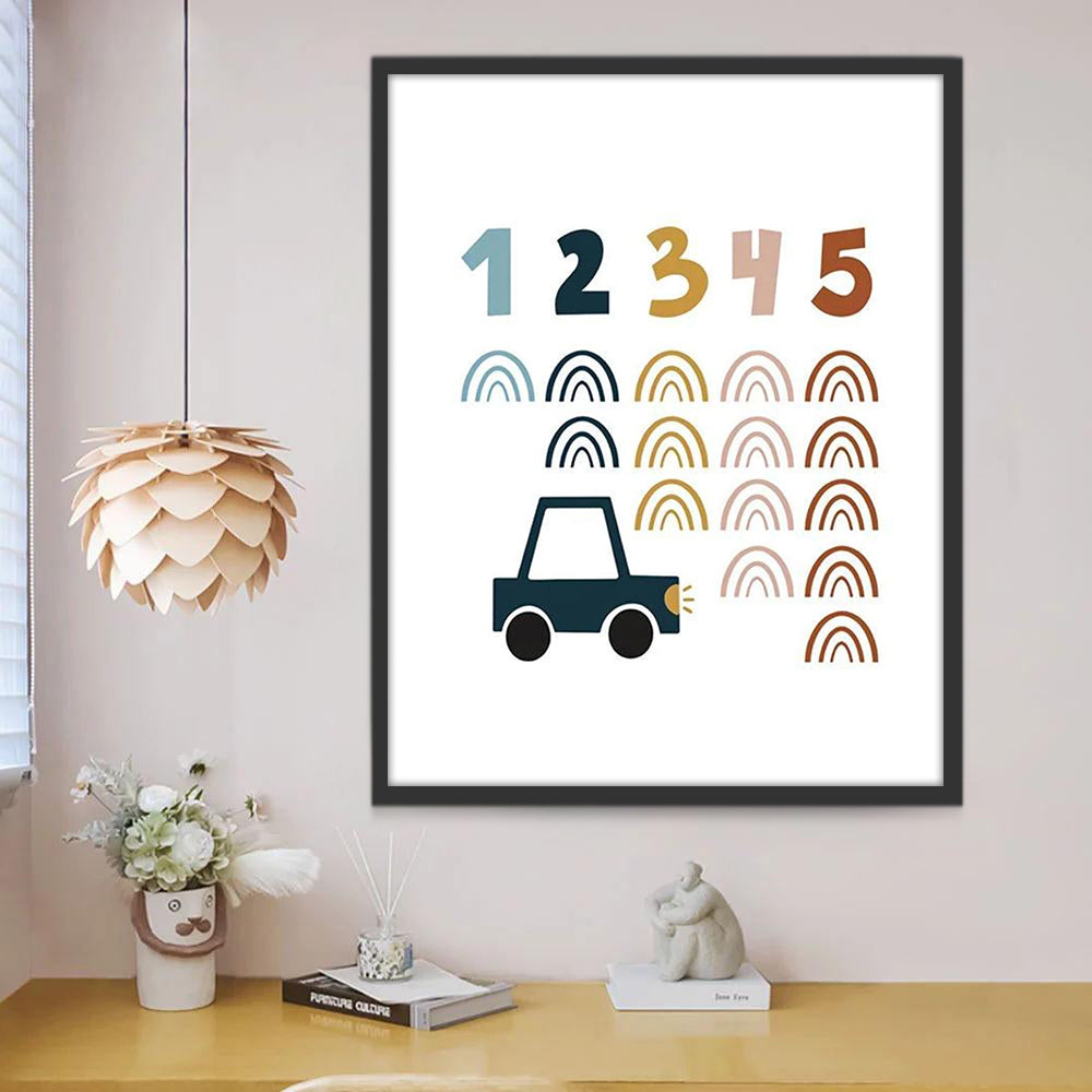 Ilustración de Coche y Cinco Números Pintar por Números Niños