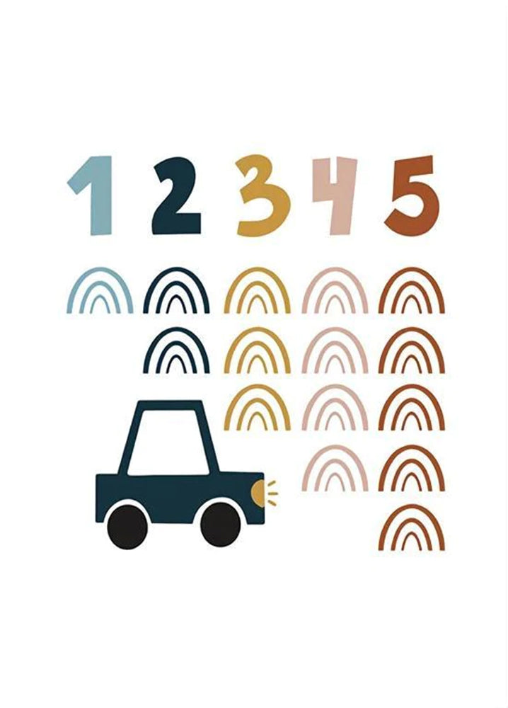Ilustración de Coche y Cinco Números Pintar por Números Niños