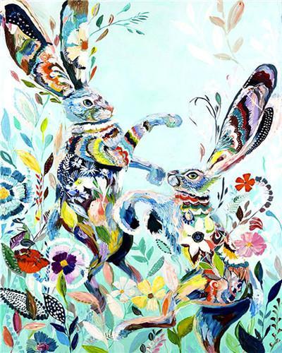 Ilustración de Conejos Artísticos Coloridos Pintar por Números