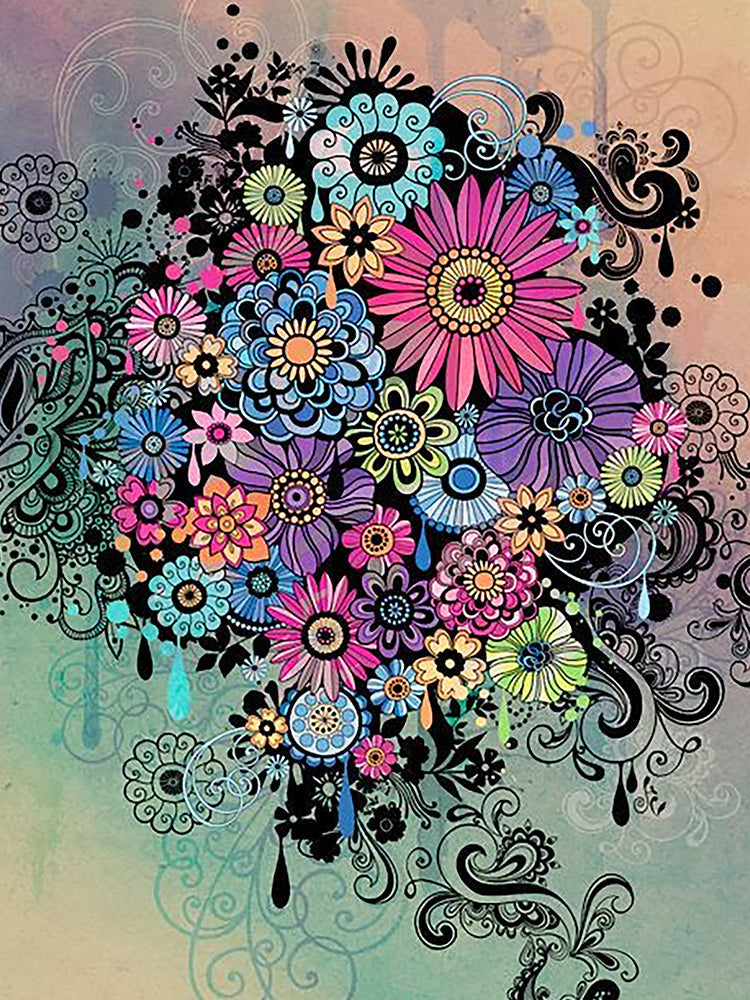 Ilustración de Flores Coloridas Pintar por Números
