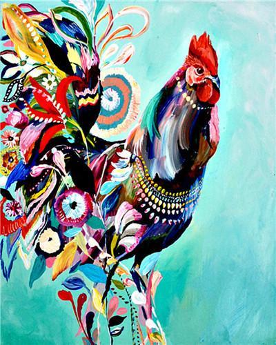 Ilustración de Gallo de Cola Abstracta y Colorida Pintar por Números