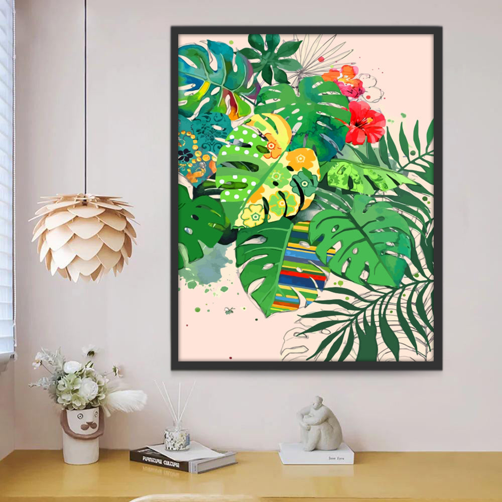 Ilustración de Hojas de Monstera Deliciosa Pintar por Números
