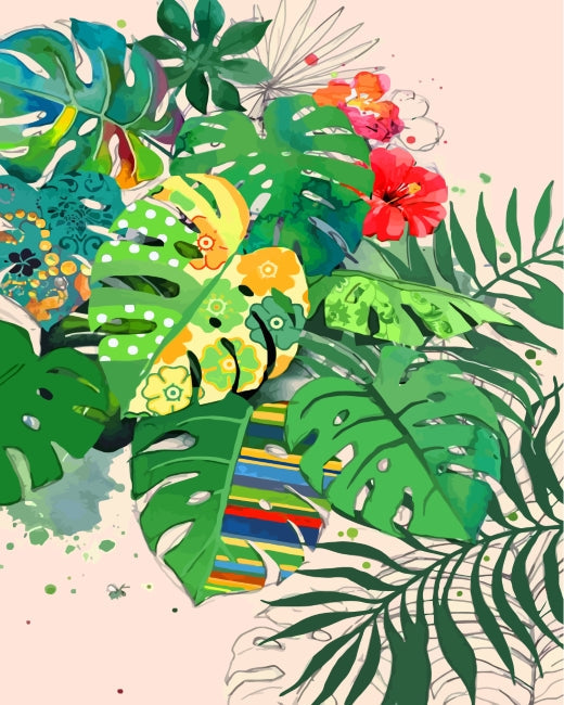Ilustración de Hojas de Monstera Deliciosa Pintar por Números