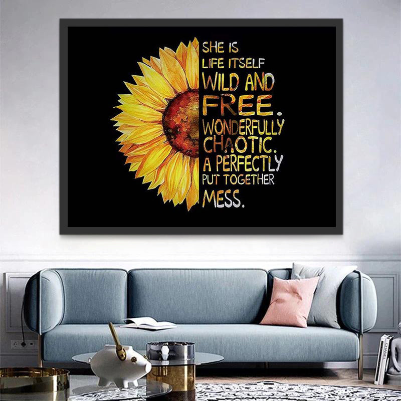 Ilustración de Mitad de Girasol y Frase Pintar por Números