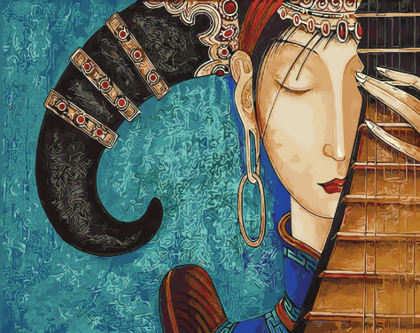 Ilustración de Mujer con Cuerno Pintar por Números