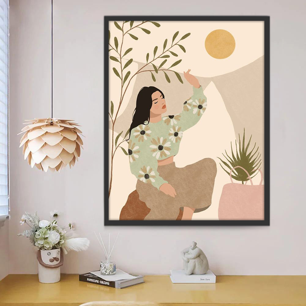 Ilustración de Mujer y Plantas Verdes Pintar por Números
