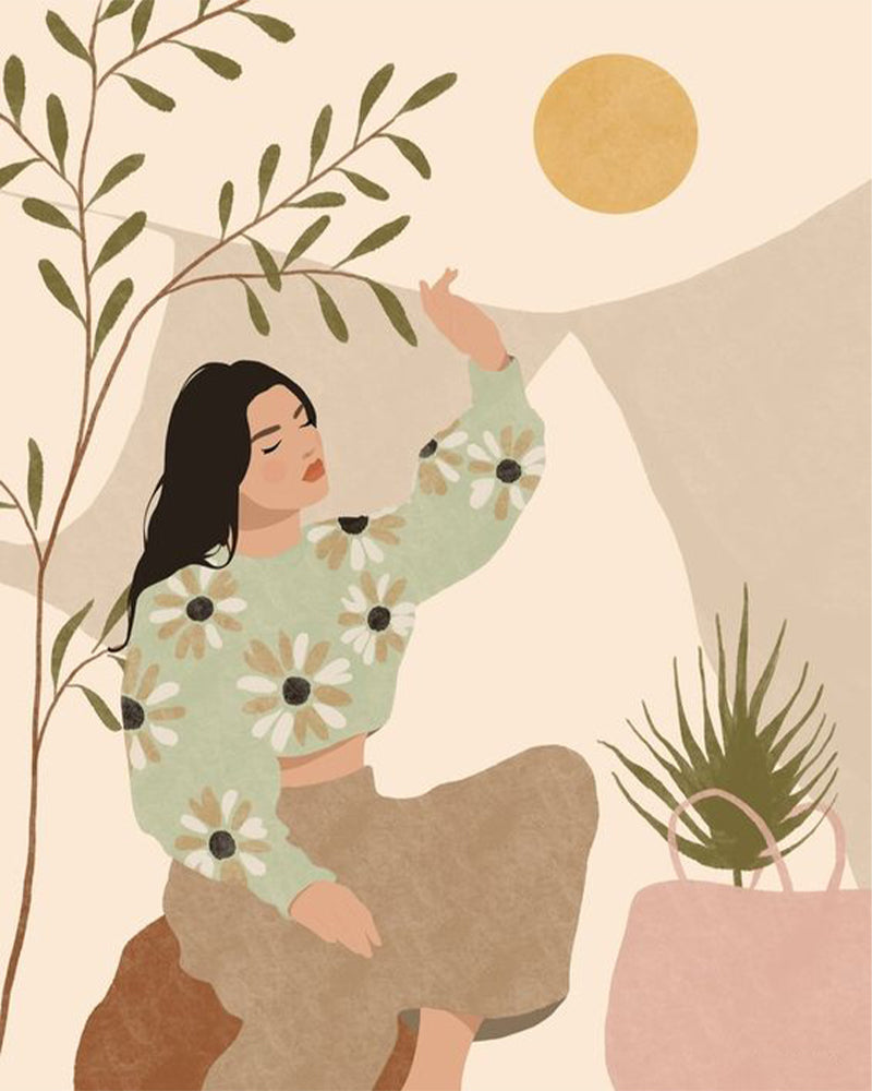 Ilustración de Mujer y Plantas Verdes Pintar por Números