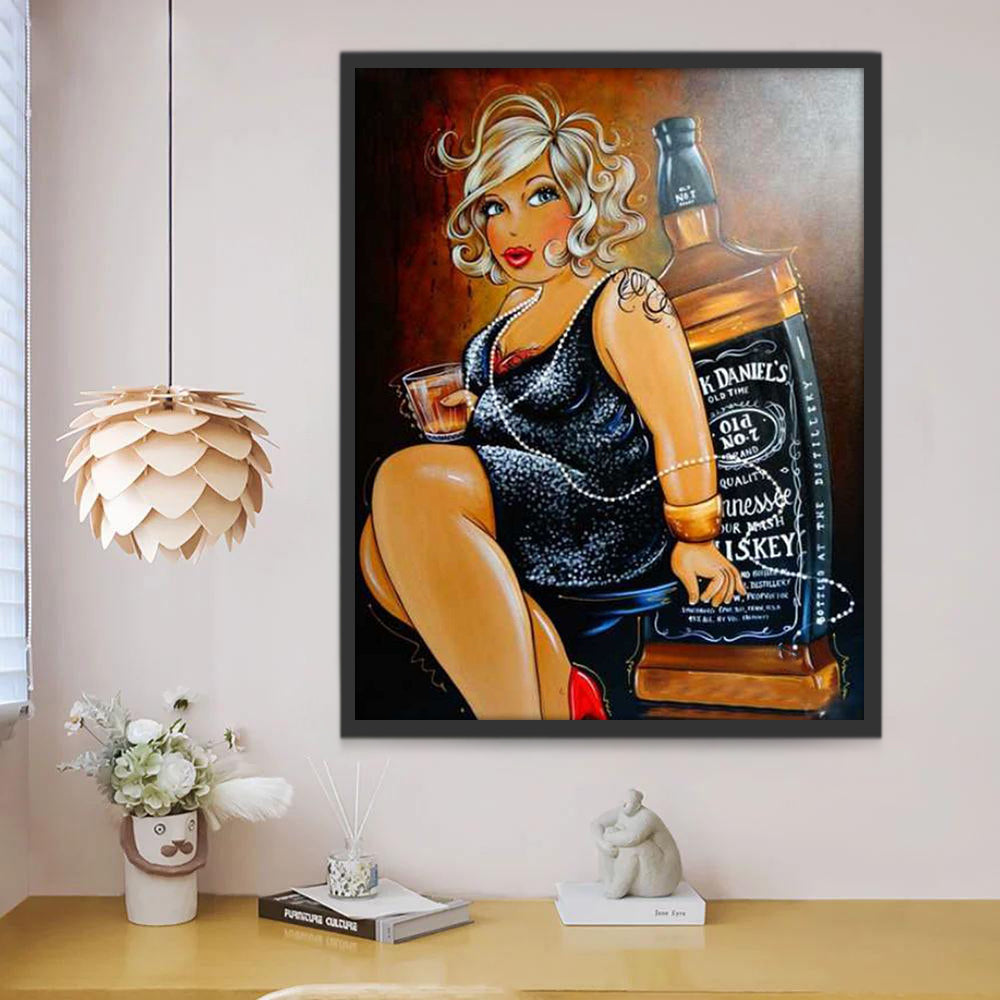 Ilustración de Señora Gorda y Botella de Cerveza Pintar por Números
