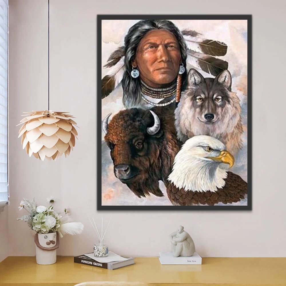 Indios y Águila y Toro Salvaje y Lobo Pintar por Números