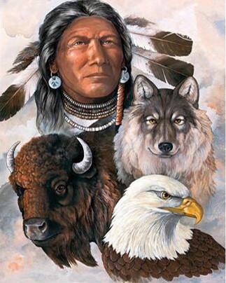 Indios y Águila y Toro Salvaje y Lobo Pintar por Números