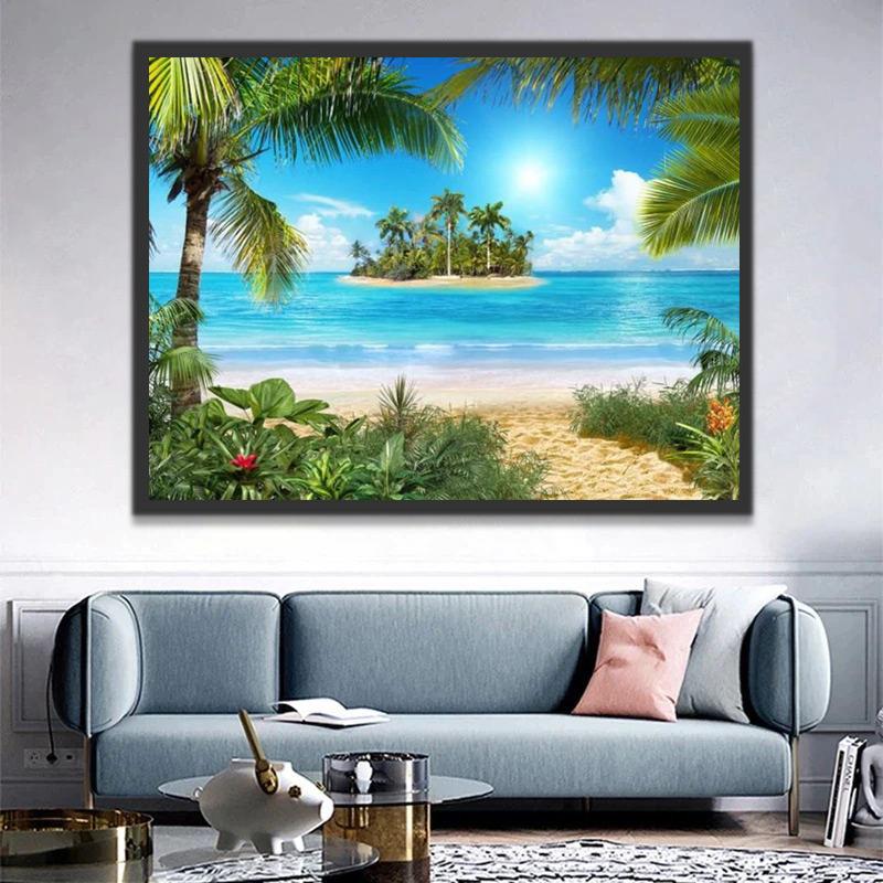 Isla con Palmeras y Plantas Tropicales Pintar por Números