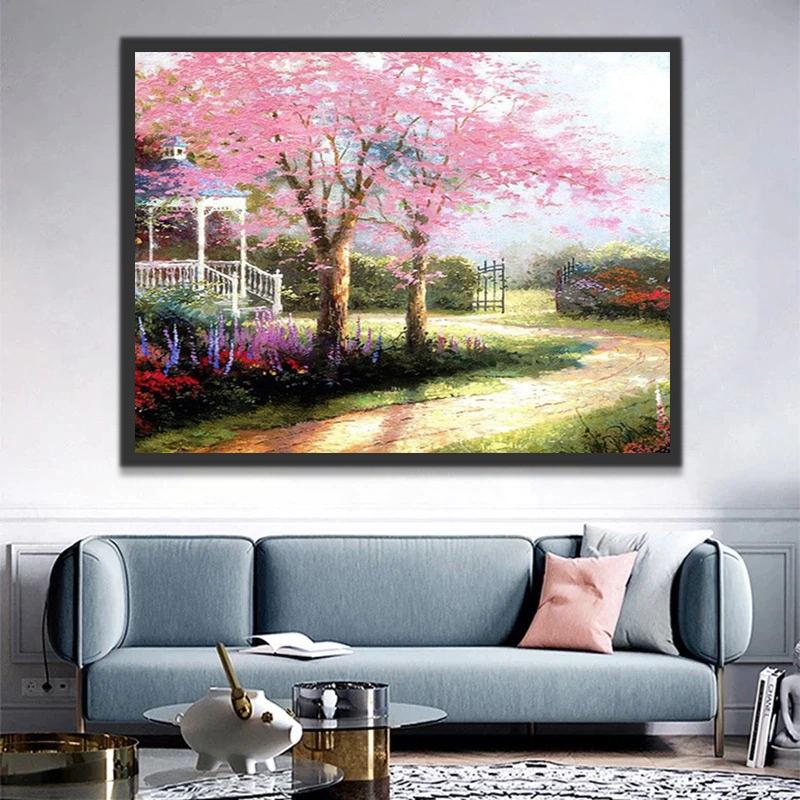 Jardín con Flores y Sendero en Primavera Pintar por Números
