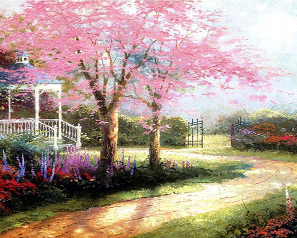 Jardín con Flores y Sendero en Primavera Pintar por Números