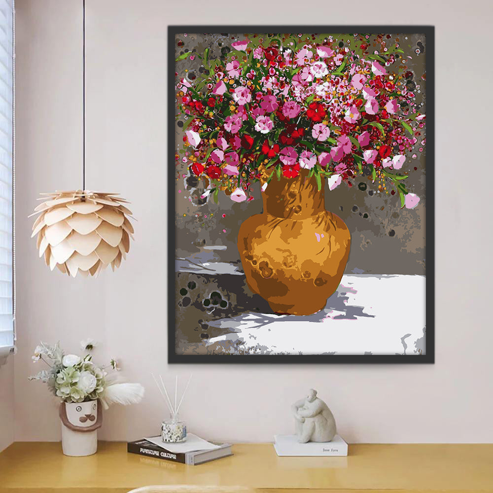 Jarrón Dorado con Ramo de Flores Coloridas y Pequeñas Pintar por Números