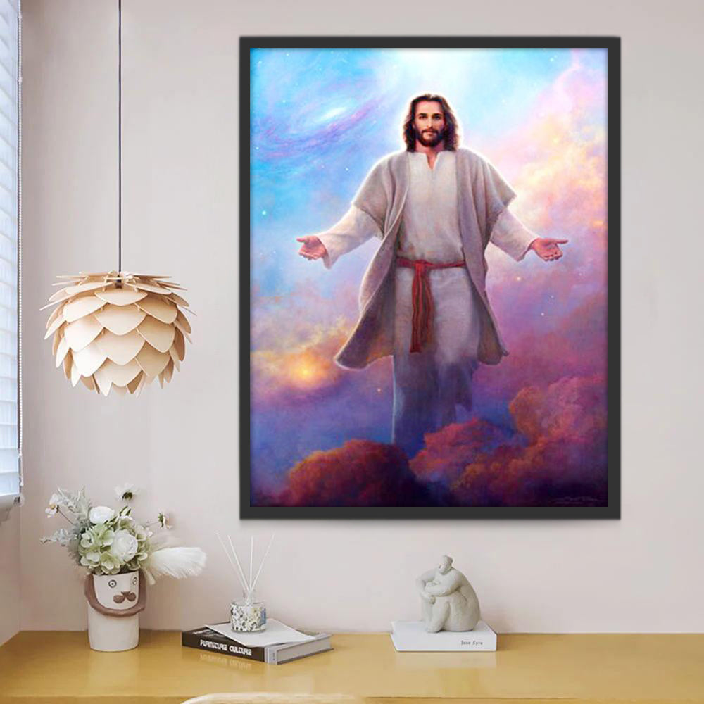Jesucristo Extendiendo los Brazos sobre las Nubes Coloridas Pintar por Números
