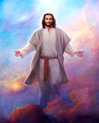 Jesucristo Extendiendo los Brazos sobre las Nubes Coloridas Pintar por Números