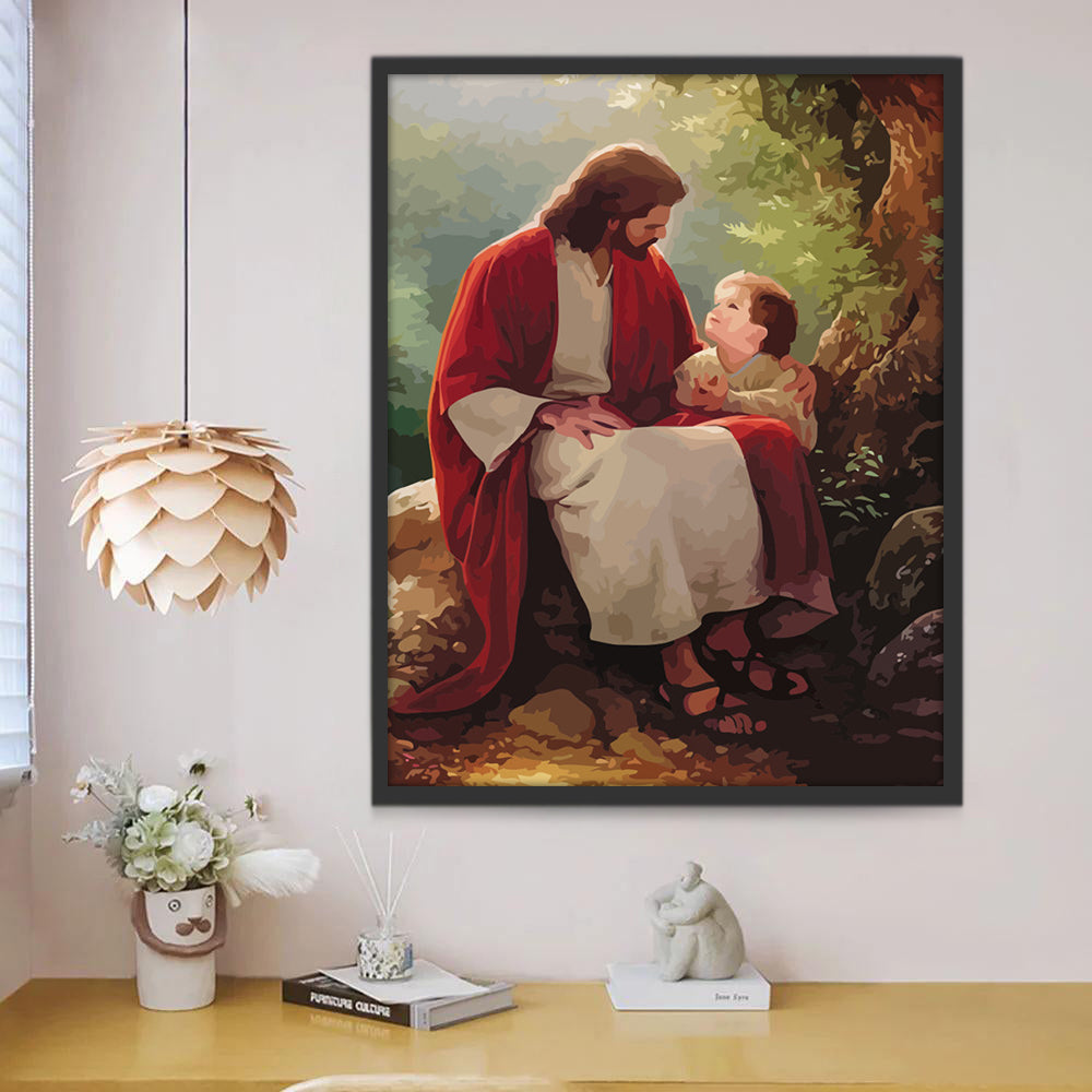 Jesucristo y Niño Bajo un Árbol Pintar por Números