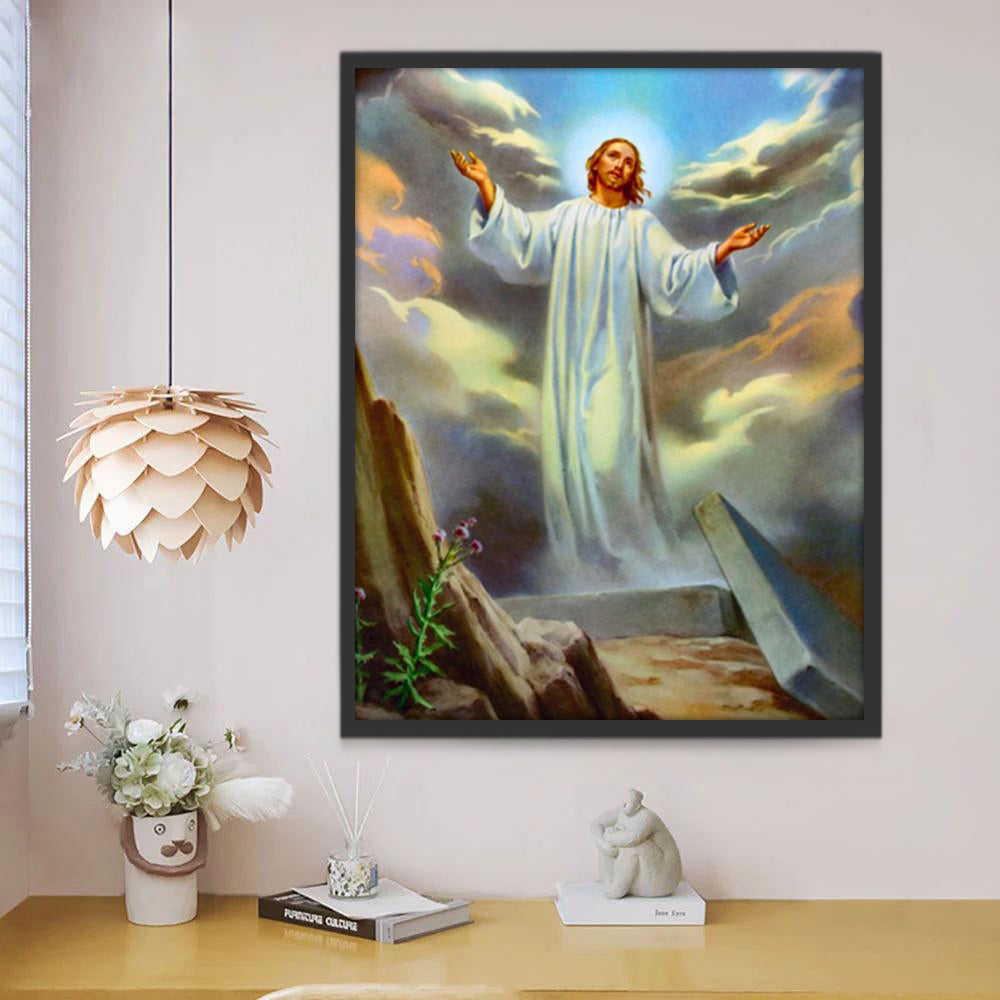 Jesús con Brazos Extendidos con Nubes Blancas al Fondo Pintar por Números