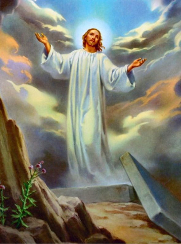 Jesús con Brazos Extendidos con Nubes Blancas al Fondo Pintar por Números