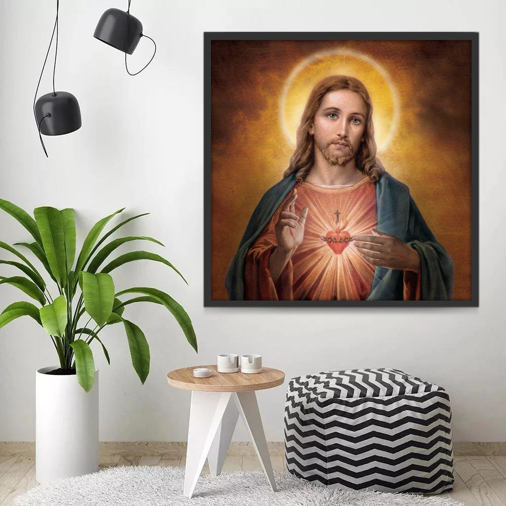 Jesús con la Cruz y el Sagrado Corazón Pintar por Números