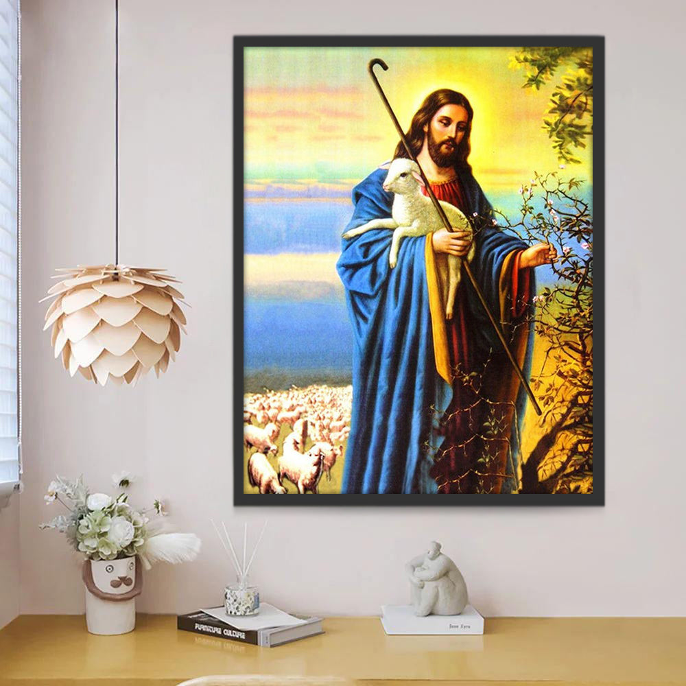 Jesús con las Ovejas en una Escena Bíblica Pintar por Números