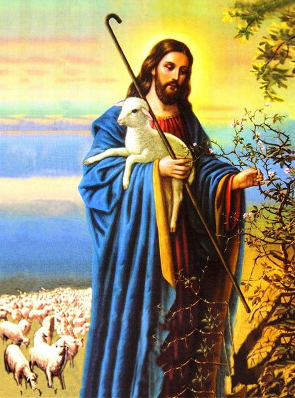 Jesús con las Ovejas en una Escena Bíblica Pintar por Números