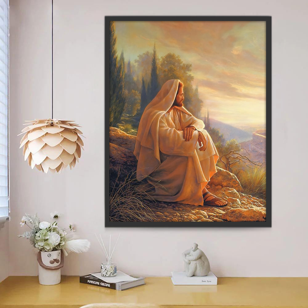 Jesús Cristo Sentado sobre la Ladera de Montaña Pintar por Números