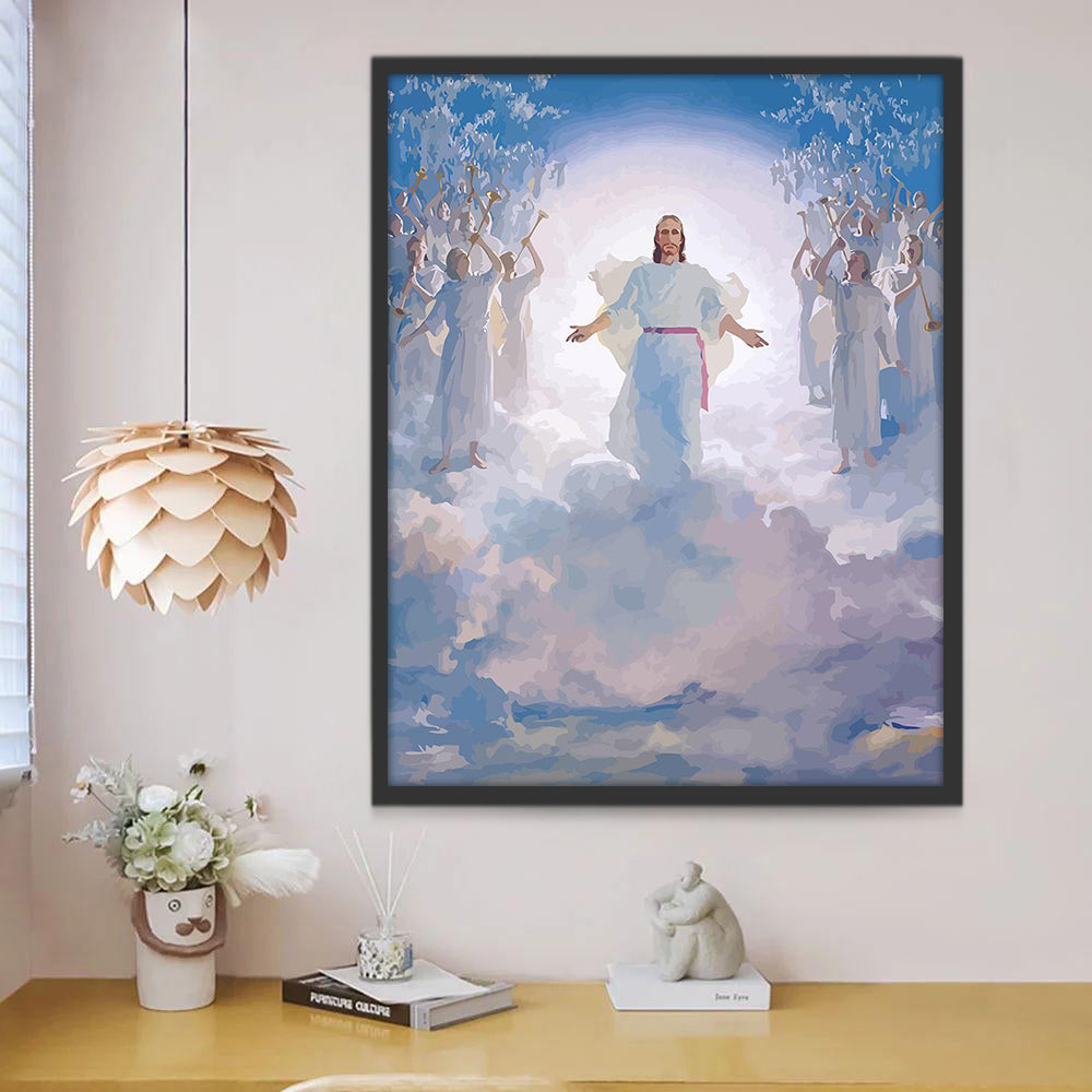 Jesús de Pie sobre las Nubes con Ángeles detrás de Él Pintar por Números