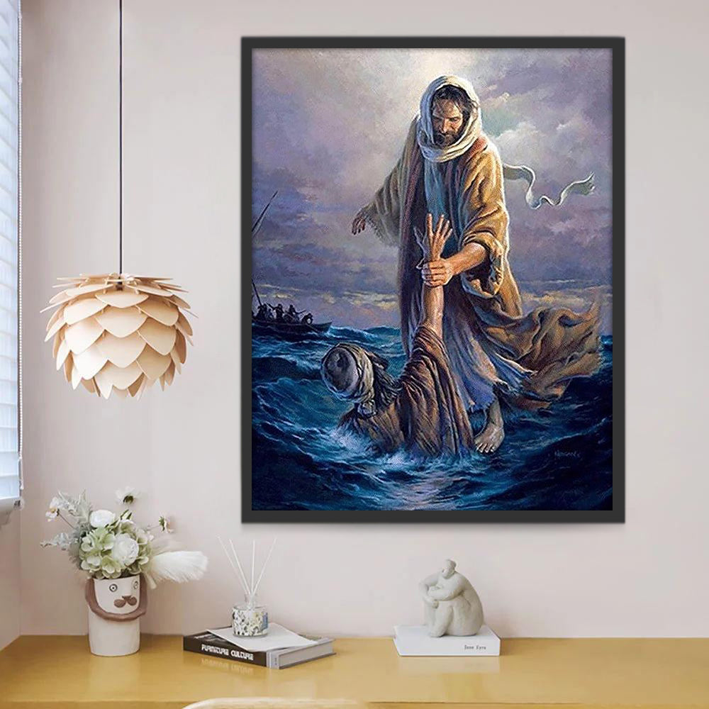 Jesús Salvando un Hombre en Medio de la Tormenta Pintar por Números