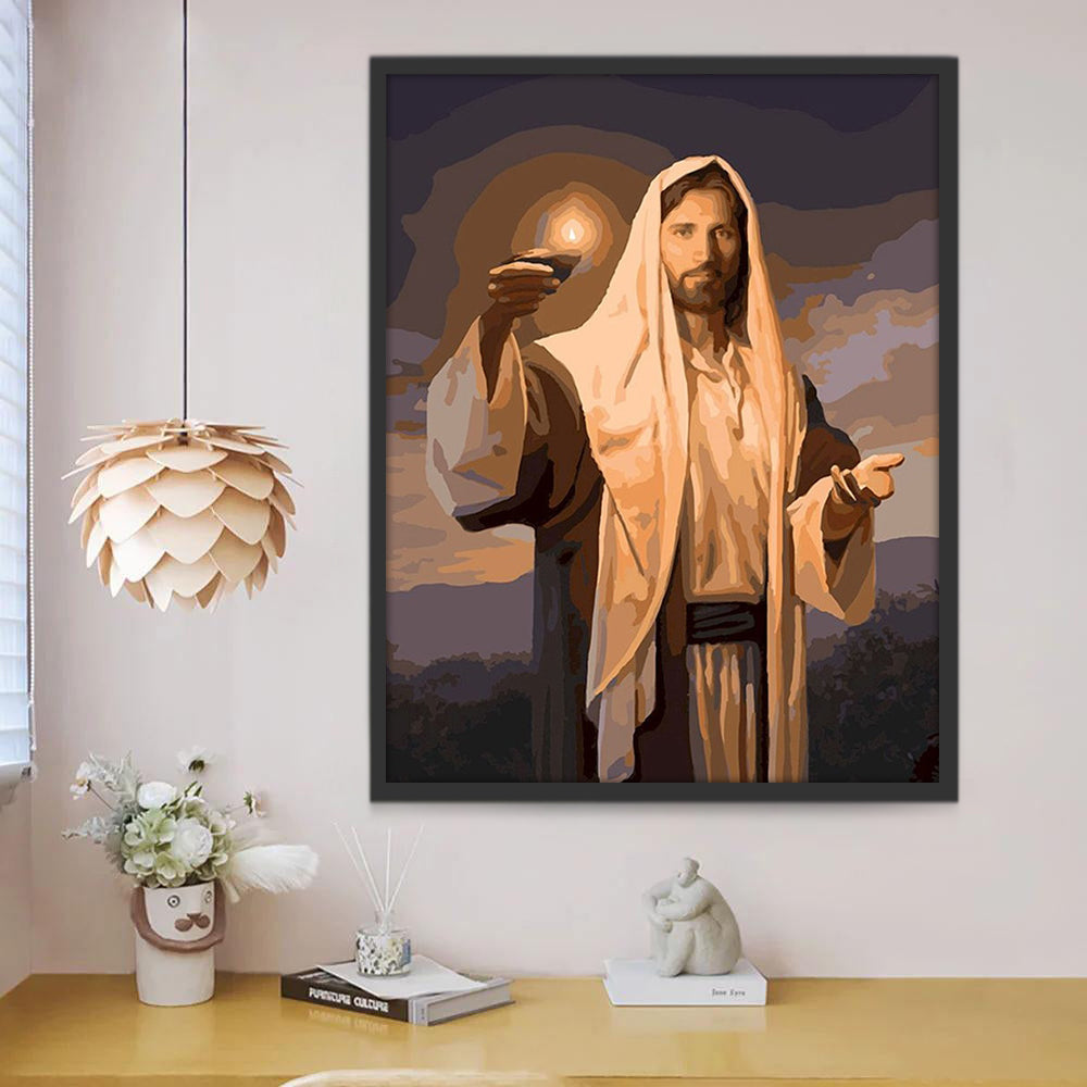 Jesús Sosteniendo una Vela en Su Mano Pintar por Números
