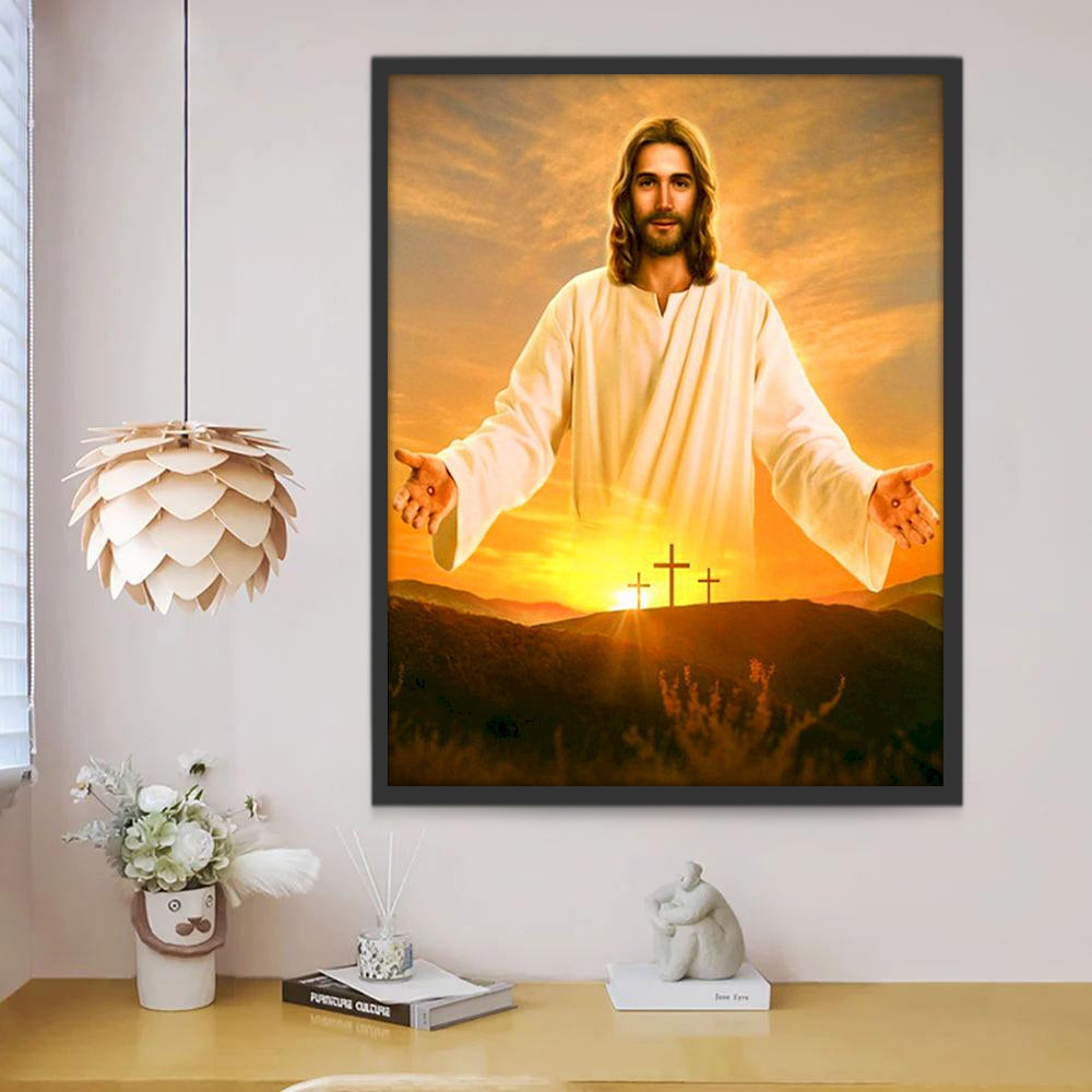 Jesús y la Cruz Durante la Puesta del Sol Pintar por Números
