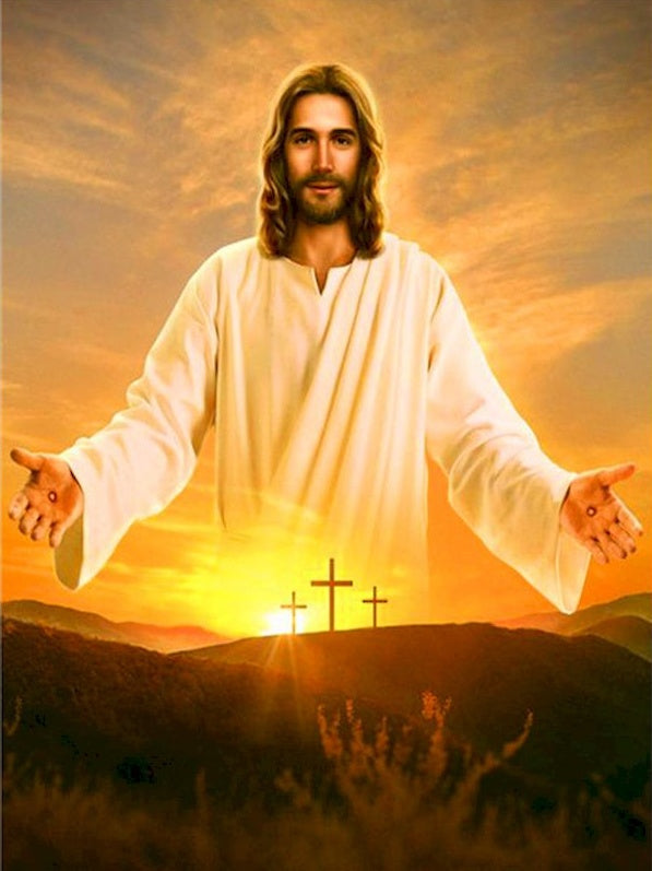 Jesús y la Cruz Durante la Puesta del Sol Pintar por Números