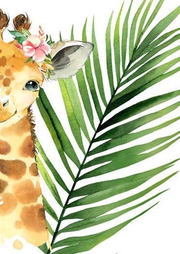 Jirafa Adorable con Fondo de Hoja Verde Pintar por Números