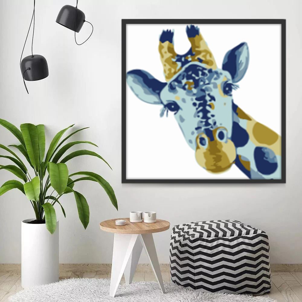 Jirafa Curiosa de Color Azul y Amarillo Pintar por Números