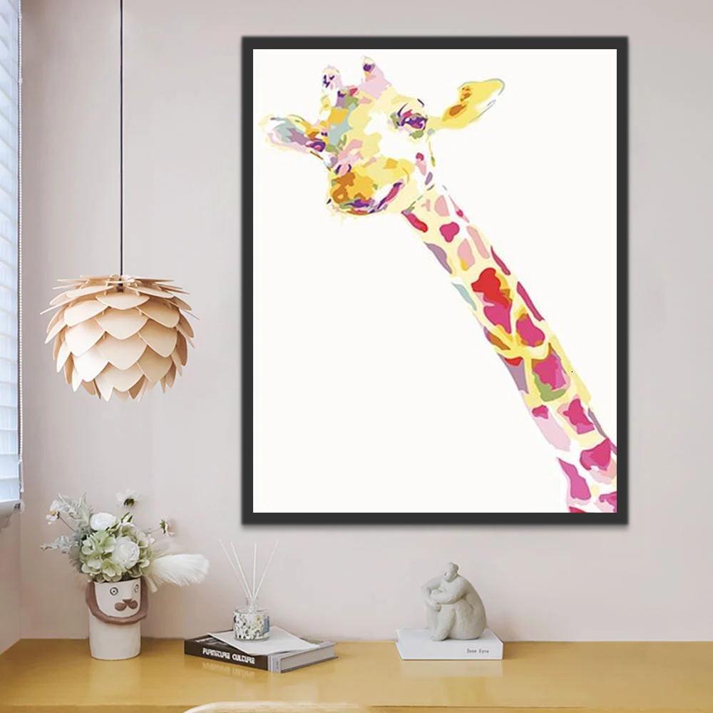 Jirafa de Color Rosado y Amarillo Brillante Pintar por Números
