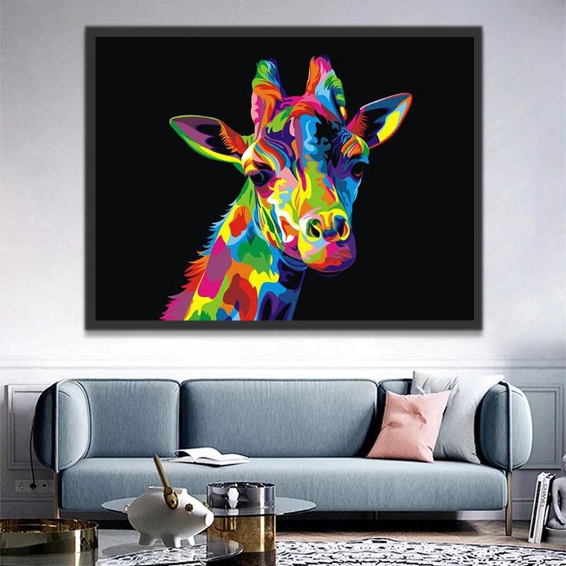 Jirafa de Colores Brillantes de Arcoíris Pintar por Números