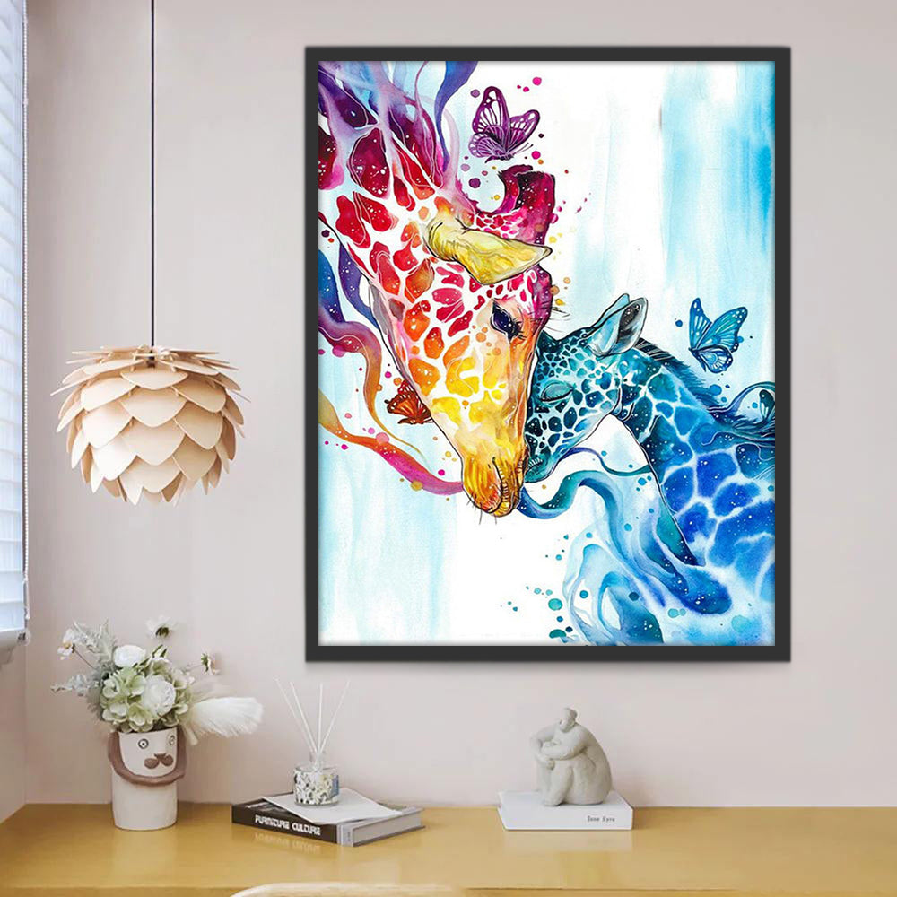 Jirafa de Colores Brillantes y Su Bebé Lindo Azul Pintar por Números