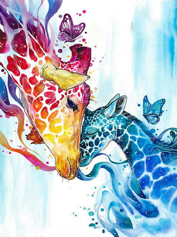 Jirafa de Colores Brillantes y Su Bebé Lindo Azul Pintar por Números