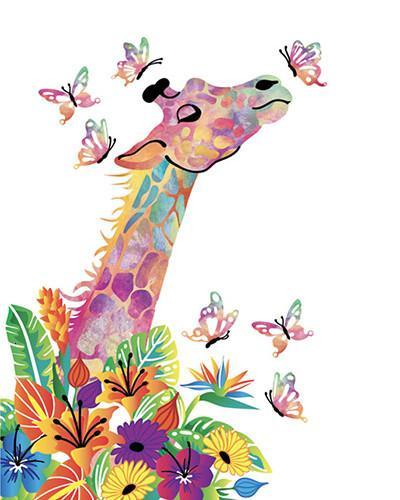 Jirafa Feliz con Flores y Mariposas Pintar por Números