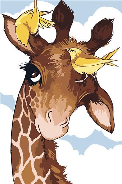 Jirafa Linda con Dos Pájaros Amarillos Pintar por Números