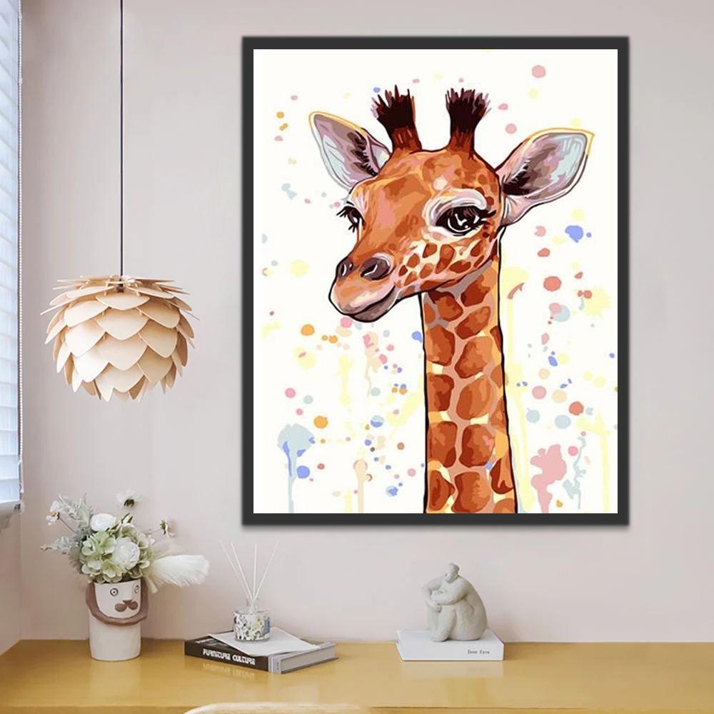Jirafa Linda Pequeña con Fondo de Puntos Coloridos Pintar por Números