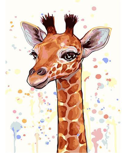 Jirafa Linda Pequeña con Fondo de Puntos Coloridos Pintar por Números