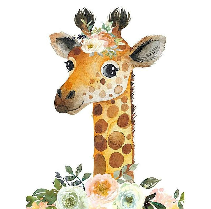 Jirafa Pequeña Adorable con Flores Pintar por Números