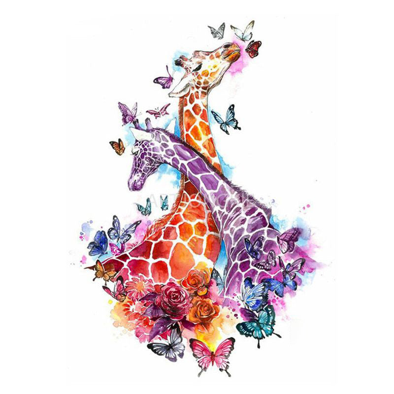 Jirafas de Abrazo Rodeadas de Mariposas Pintar por Números