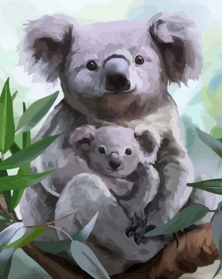 Koala Abrazando Su Bebé en los Brazos Pintar por Números