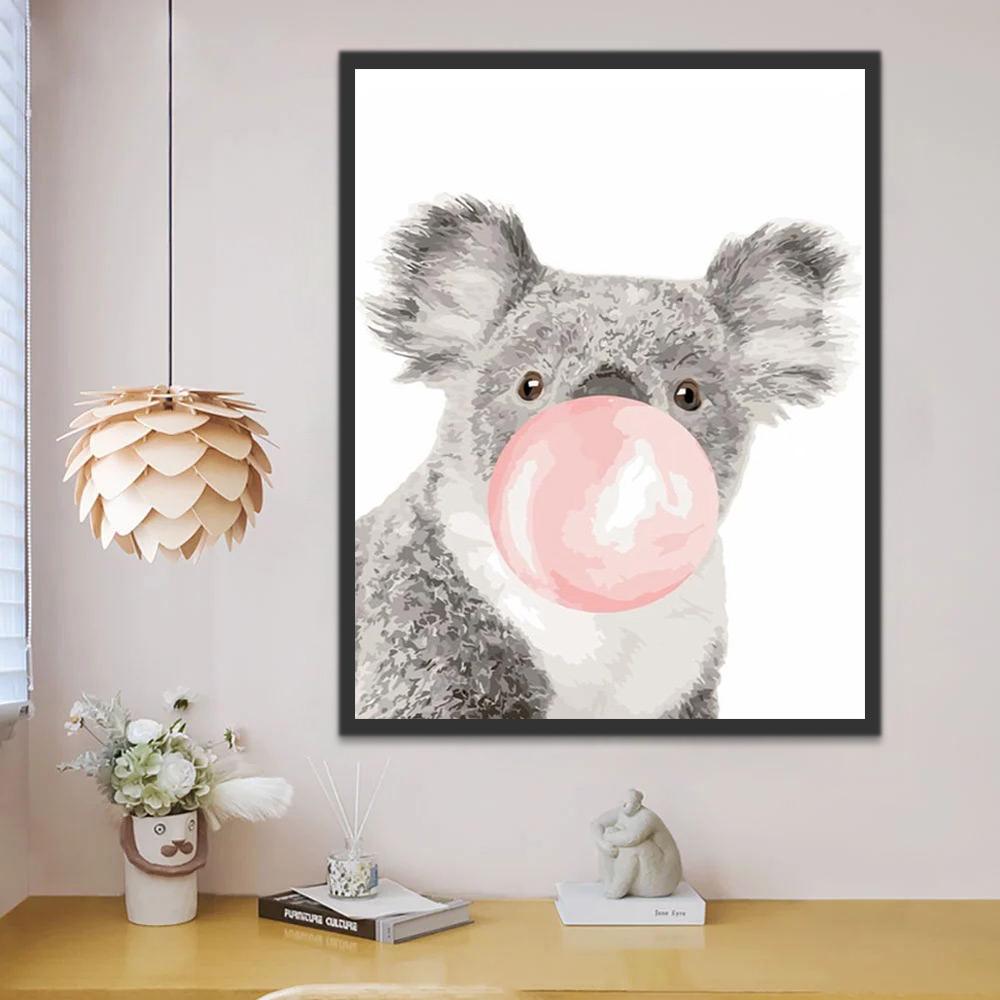 Koala y Burbuja Rosada de Chicle Pintar por Números