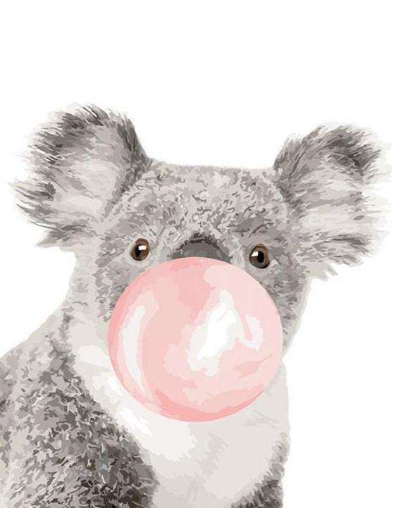Koala y Burbuja Rosada de Chicle Pintar por Números