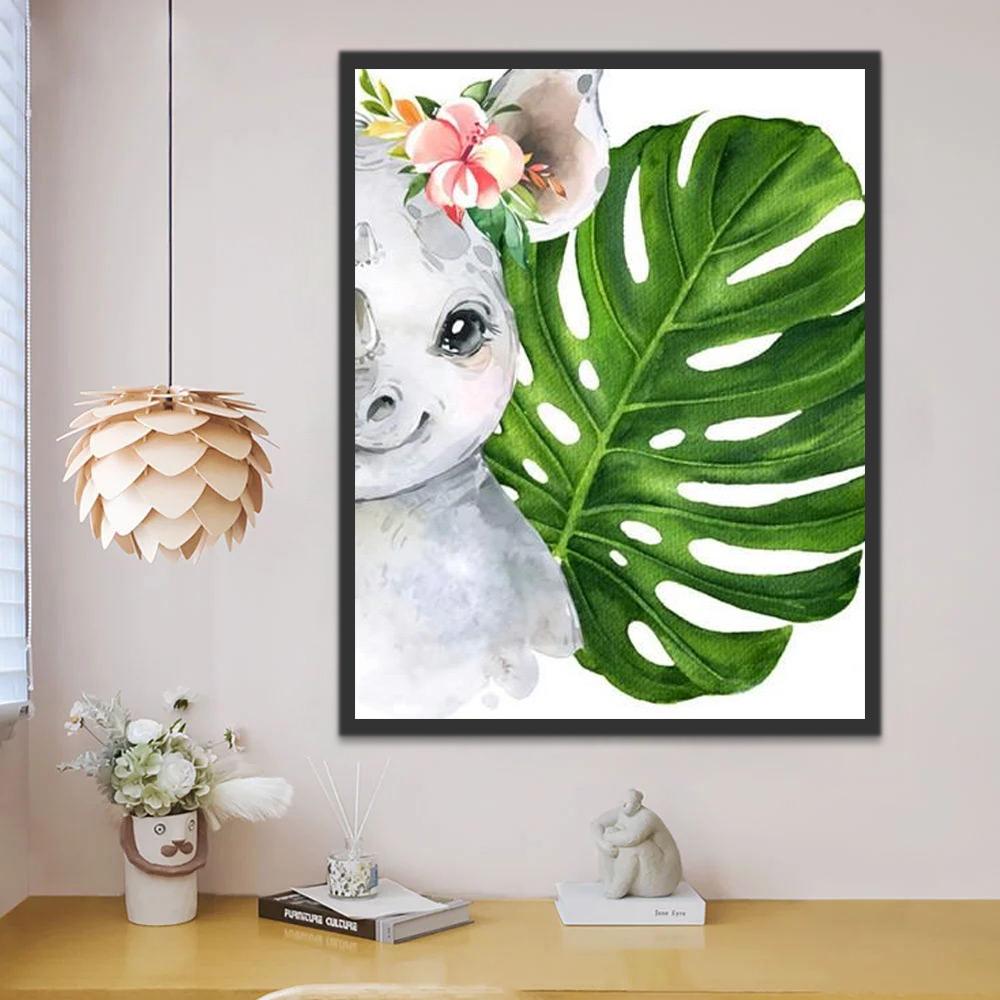 Koala y Hoja Verde de Monstera Deliciosa Pintar por Números